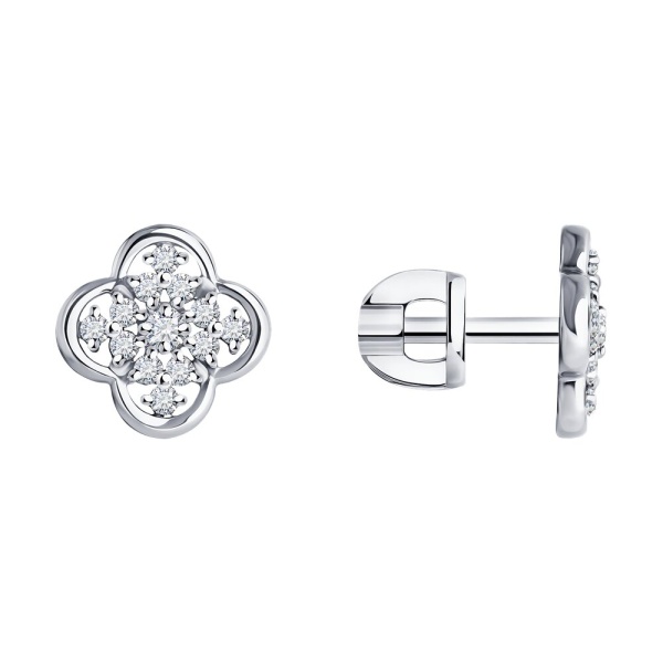 Серьги пусеты из белого золота с бриллиантами