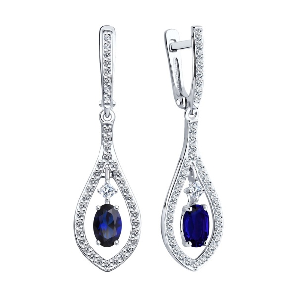 Серьги из белого золота с корундами и фианитами