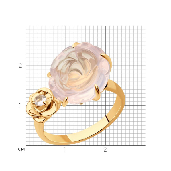 Кольцо из красного золота с кварцами