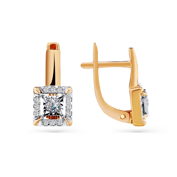 Серьги из комбинированного золота с фианитами