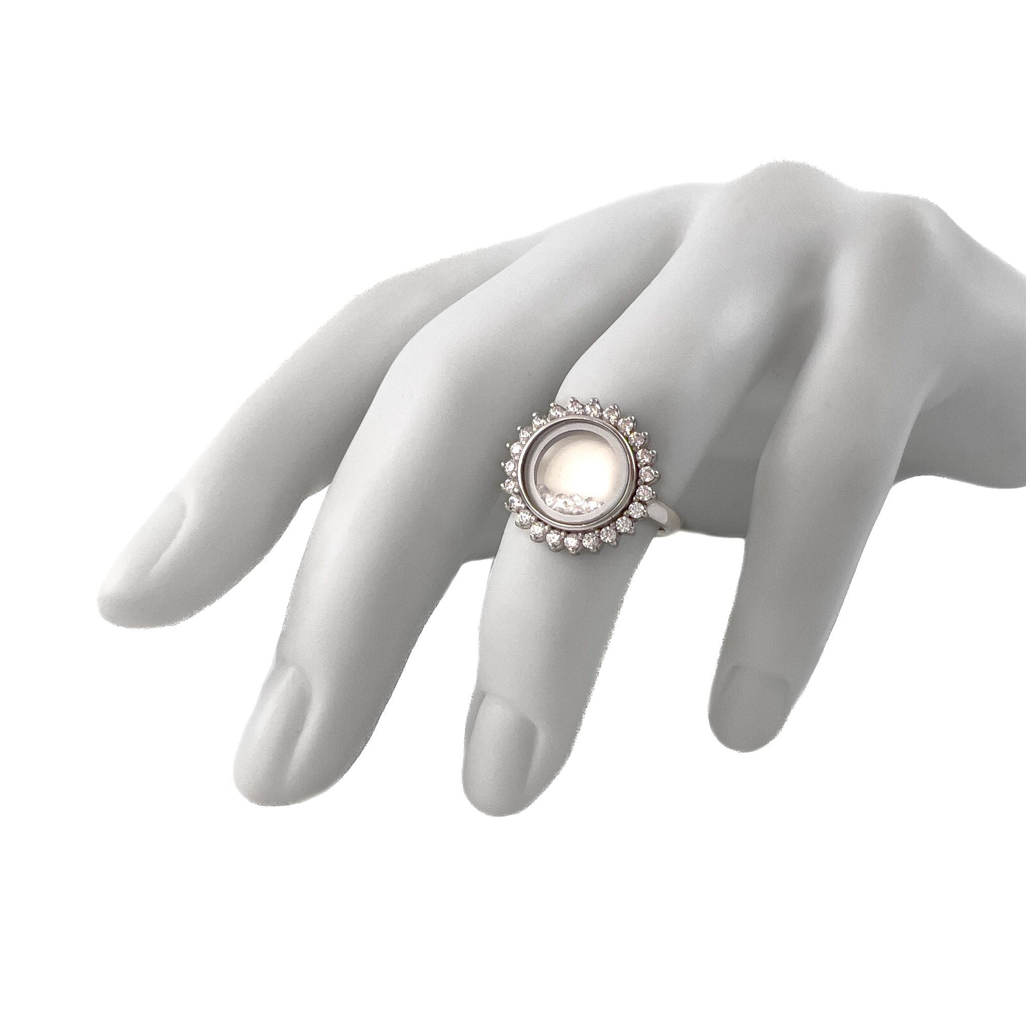 Кольцо из серебра с фианитами и стеклом