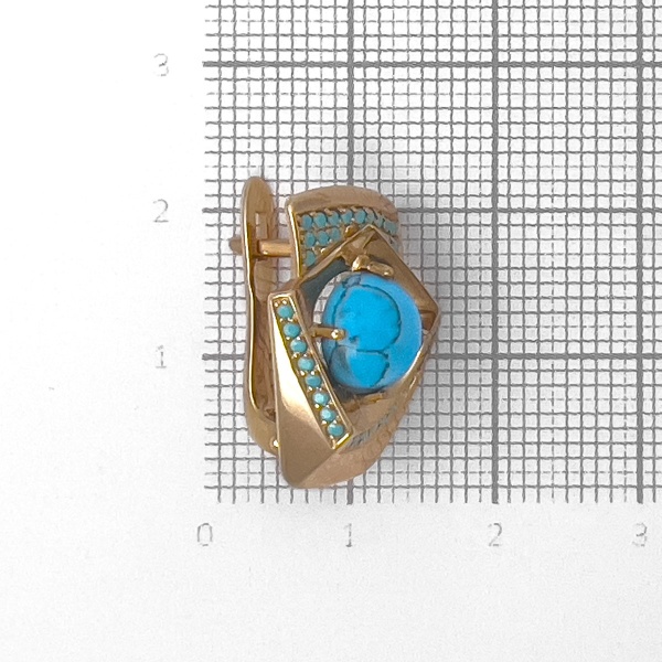 Серьги из красного золота с бирюзой и фианитами