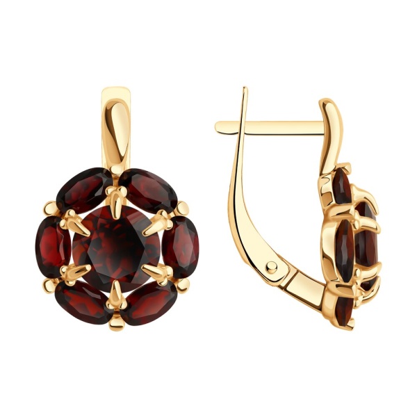 Серьги из красного золота с гранатами