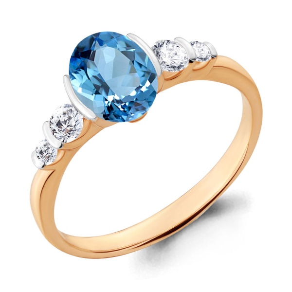 Кольцо из красного золота с топазом и фианитами