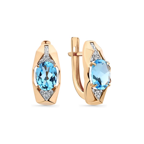 Серьги из красного золота с топазами и фианитами