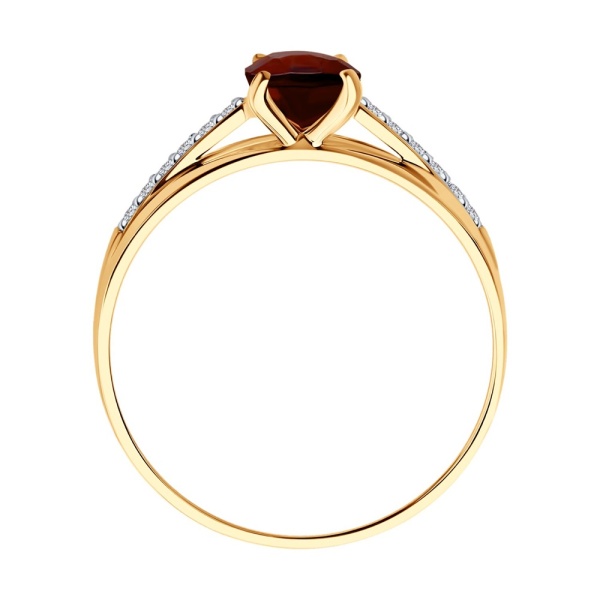 Кольцо из красного золота с гранатом и фианитами