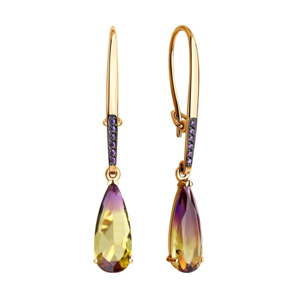 Серьги из красного золота с ситаллами и фианитами