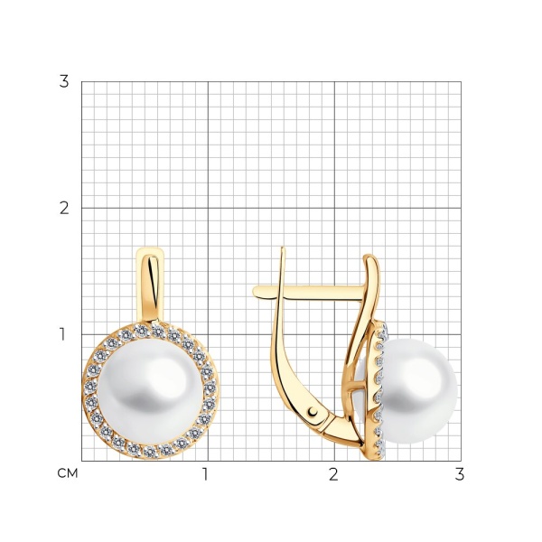 Серьги из красного золота с жемчугом и фианитами