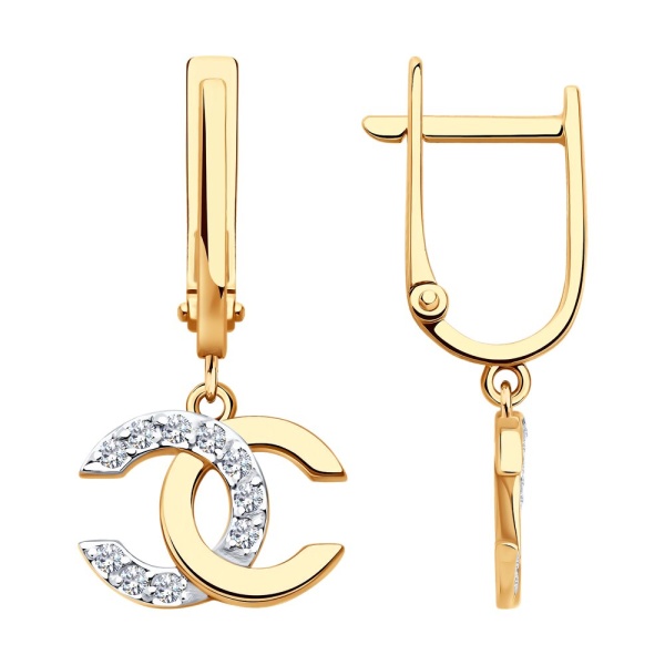 Серьги из красного золота с фианитами