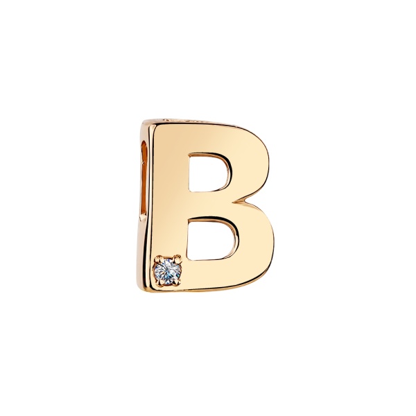 Подвеска из красного золота с фианитом «Буква В»