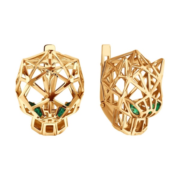 Серьги из красного золота с фианитами и эмалью