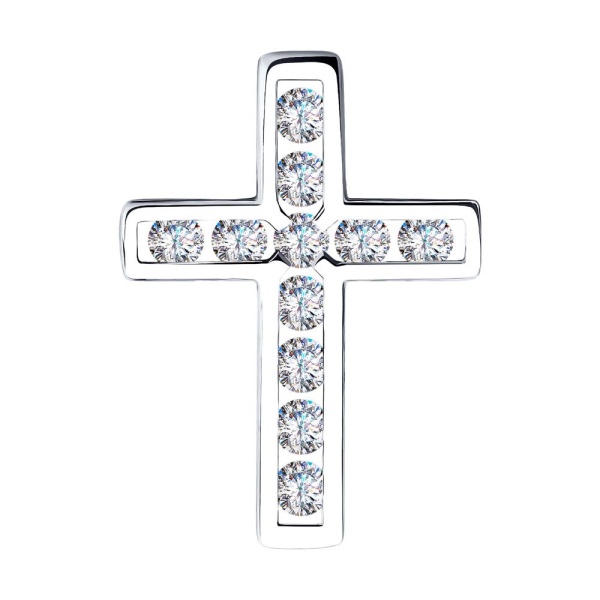 Декоративный крестик из белого золота с бриллиантами