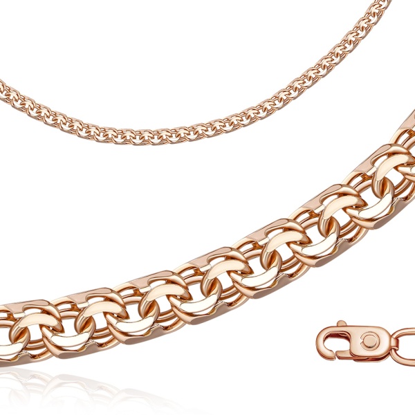 Цепь из красного золота 585, плетение «Гарибальди»