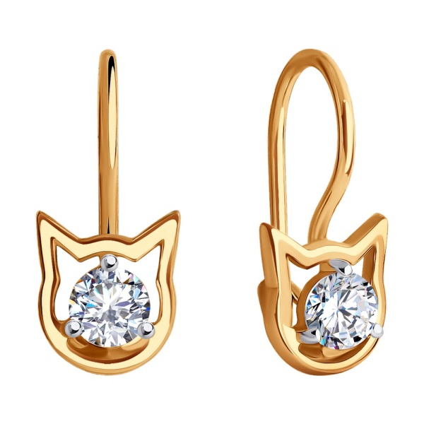 Серьги из красного золота с фианитами