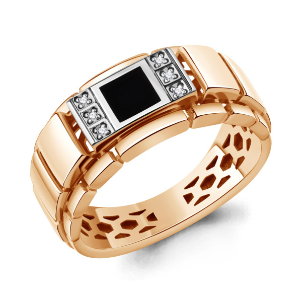 Печатка из красного золота с фианитами