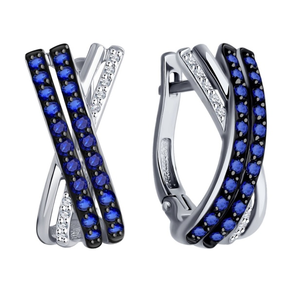 Серьги из белого золота с сапфирами и бриллиантами