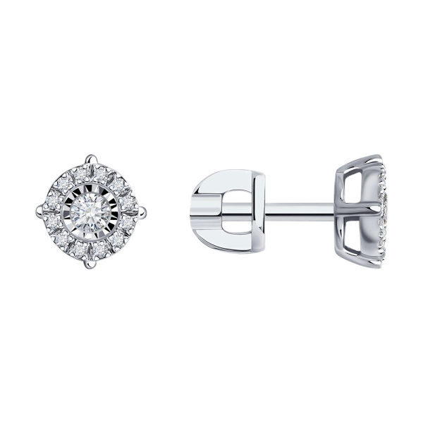 Серьги пусеты из белого золота с бриллиантами