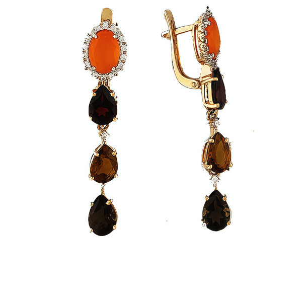 Серьги из красного золота с миксом камней