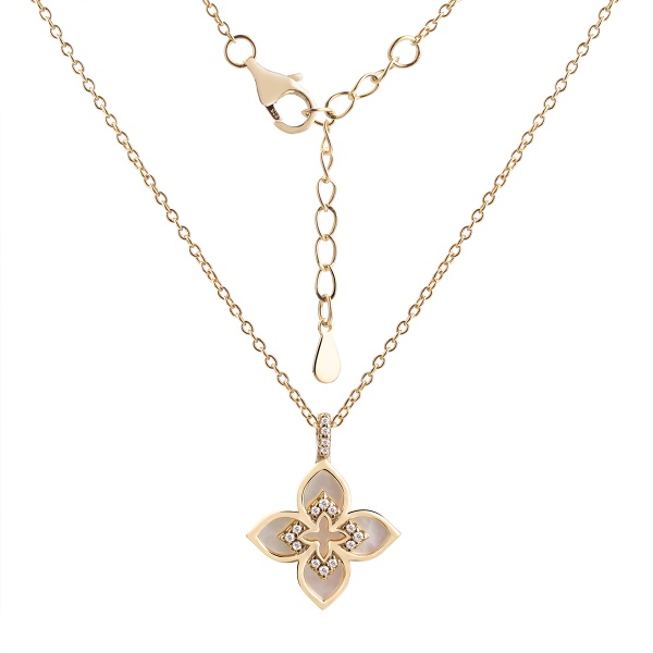 Колье из позолоченного серебра с перламутром и фианитами