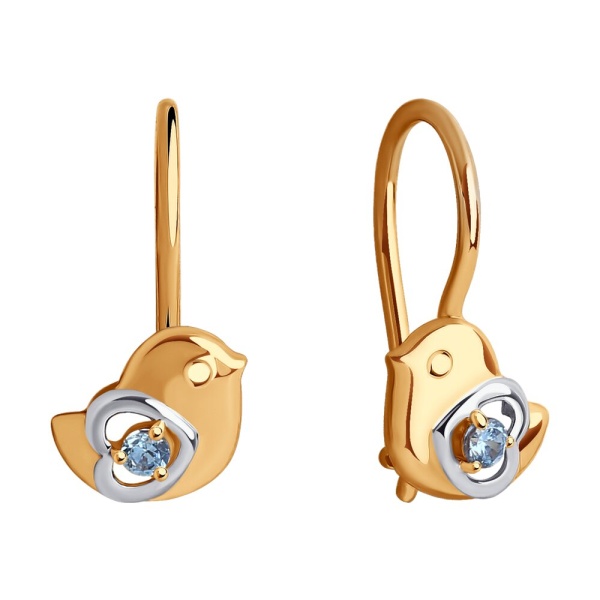 Серьги из красного золота 585 пробы с фианитами