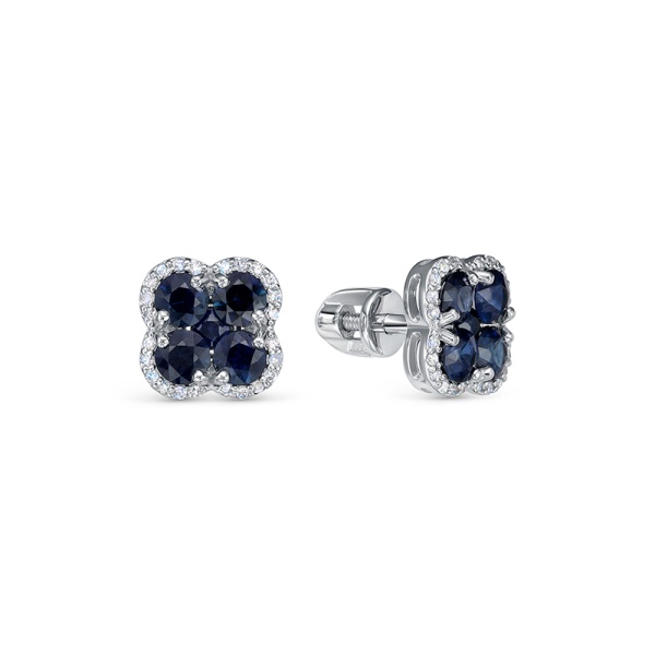 Серьги-пусеты из белого золота с сапфирами и бриллиантами