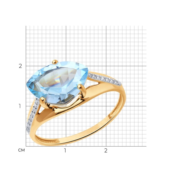 Кольцо из красного золота с топазом и фианитами