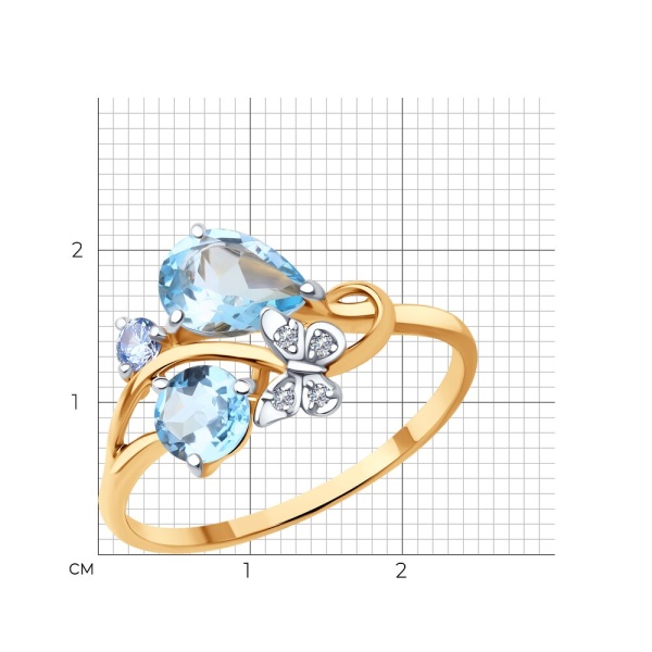 Кольцо из красного золота с топазами и фианитами
