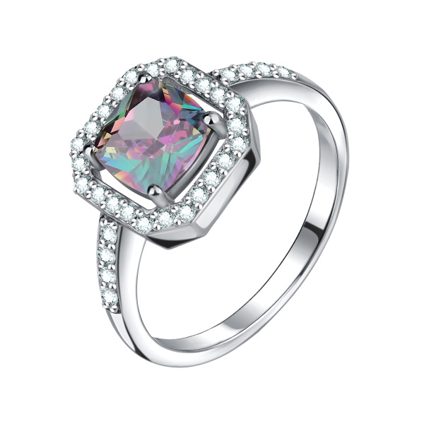 Кольцо из серебра с фианитами и кварцем