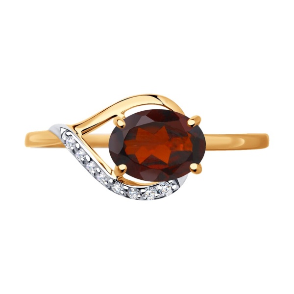 Кольцо из красного золота с гранатом и фианитами