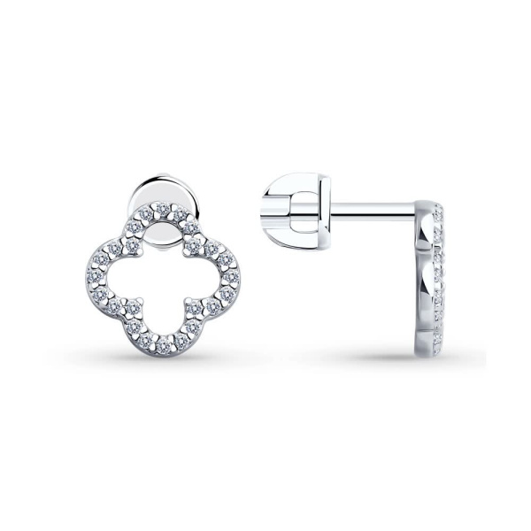 Серьги пусеты из серебра с фианитами