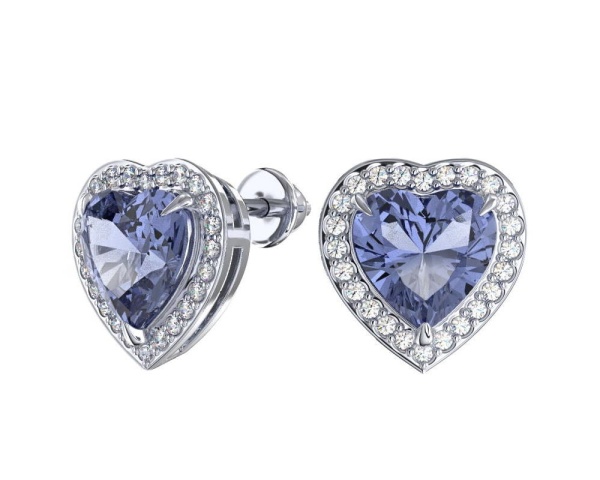 Серьги пусеты из серебра с фианитами и кварцем