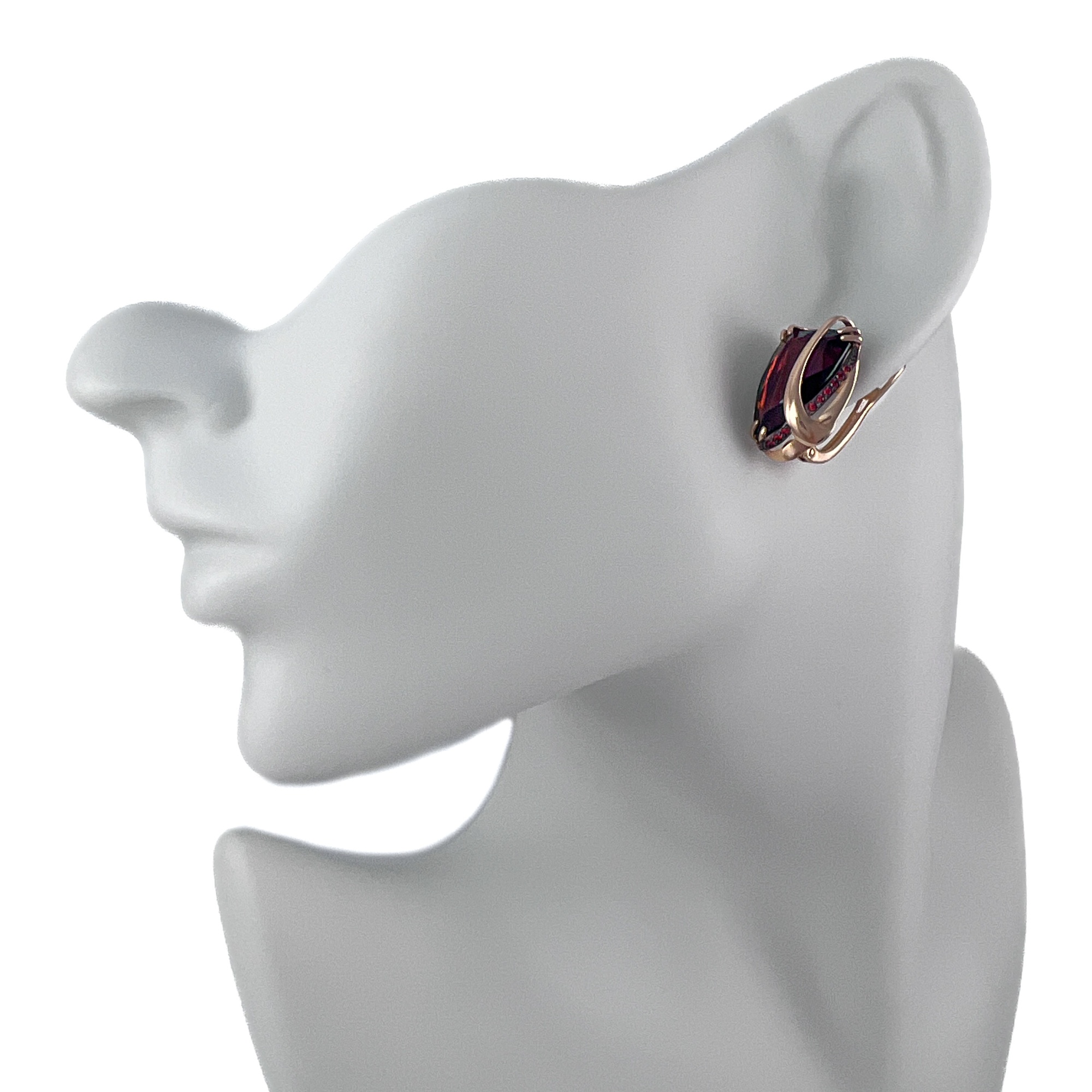 Серьги из золота с гранатом и фианитами