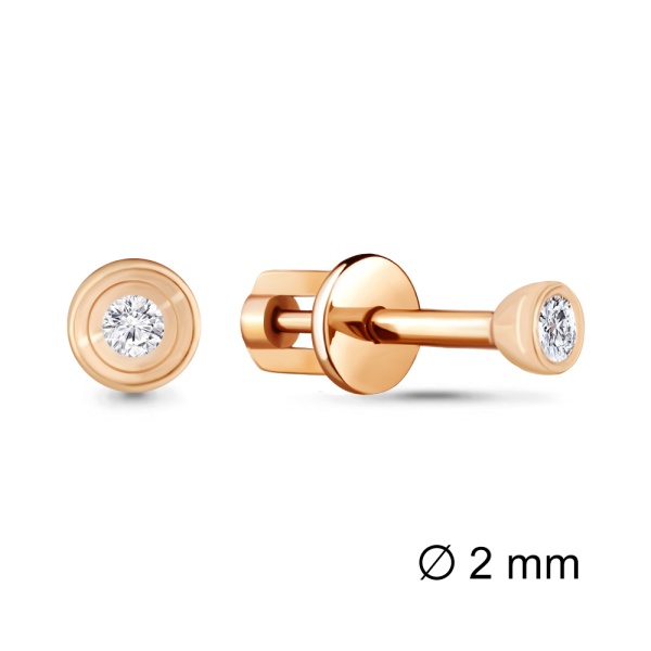 Серьги пусеты из красного золота с фианитами