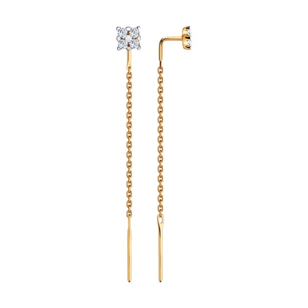 Серьги из красного золота с фианитами