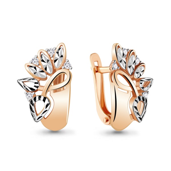 Серьги из комбинированного золота с фианитами