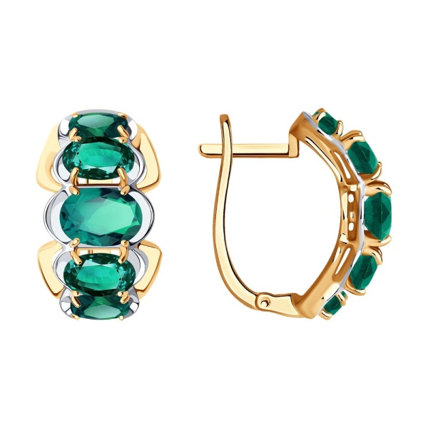 Серьги из красного золота с гидротермальными изумрудами