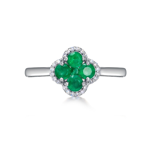 Кольцо из белого золота с изумрудами и бриллиантами