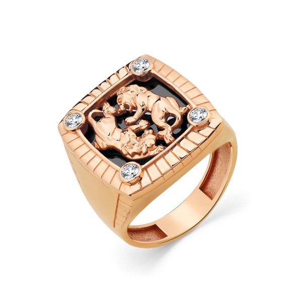 Печатка из красного золота с фианитами