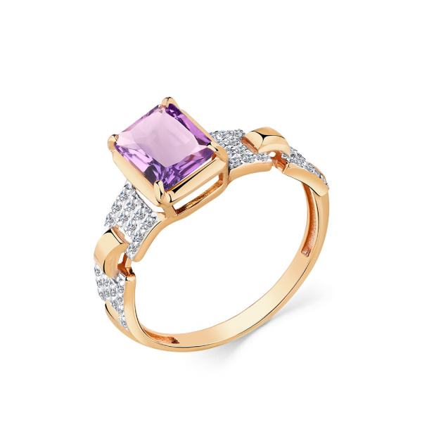 Кольцо из красного золота с аметистом и фианитами