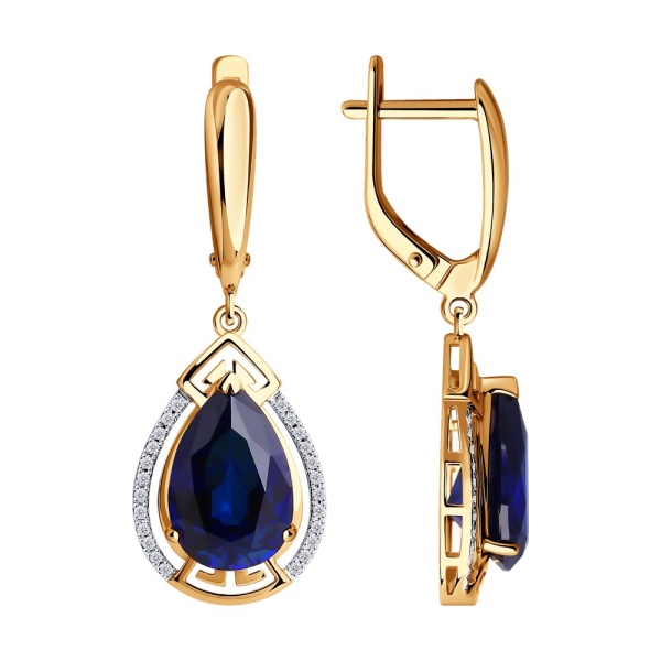 Серьги из красного золота с корундами и бриллиантами