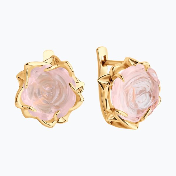 Серьги из красного золота с кварцем