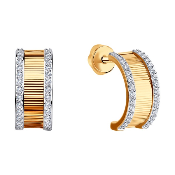 Серьги пусеты из красного золота с фианитами