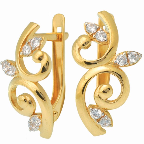 Серьги из красного золота с фианитами