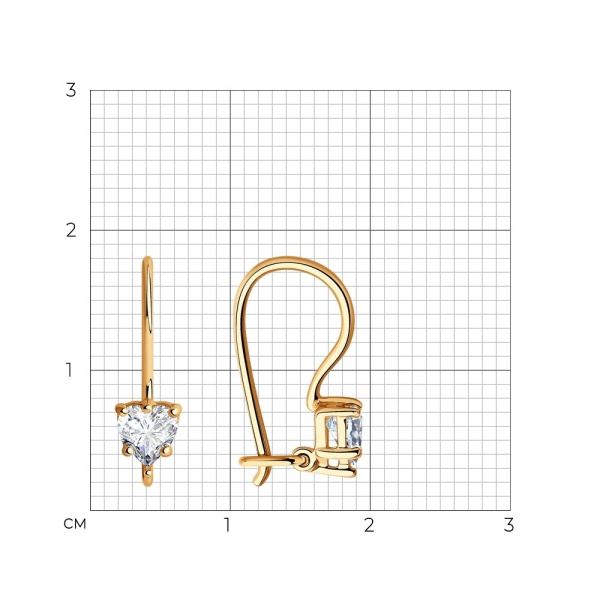 Серьги из красного золота 585 пробы с фианитами