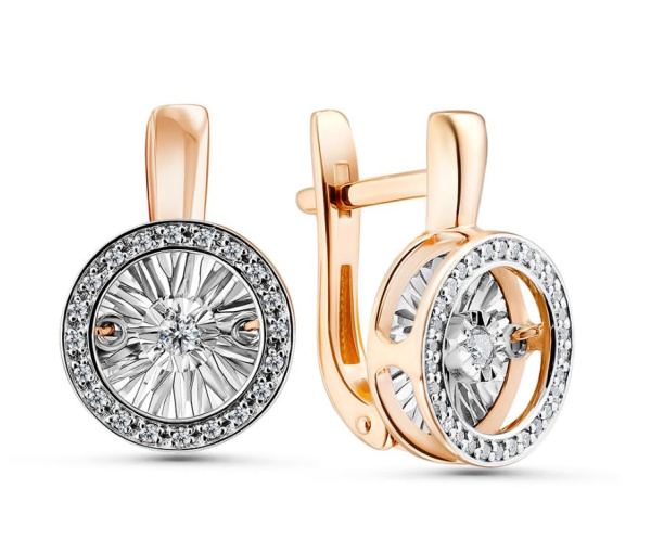 Серьги из красного золота с танцующим бриллиантом