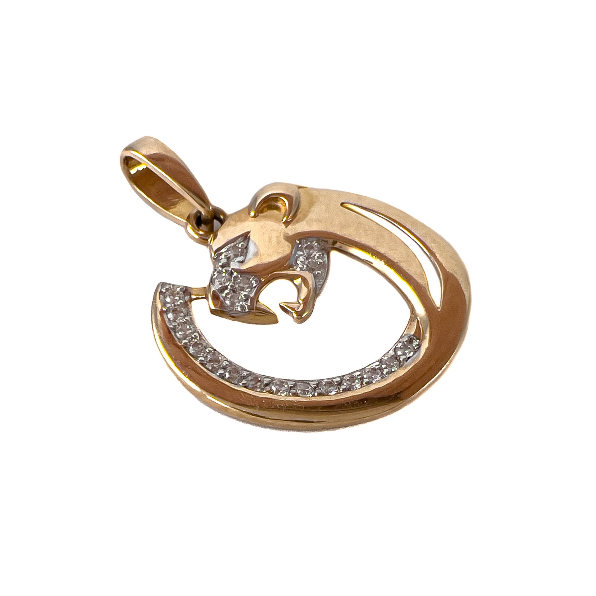 Подвеска из красного золота в виде головы пантеры с фианитами