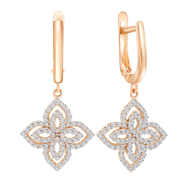 Серьги из красного золота с фианитами