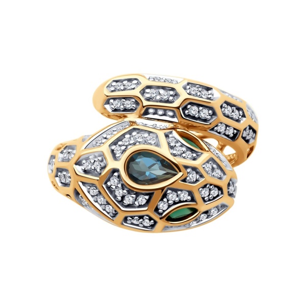 Кольцо из красного золота с миксом камней