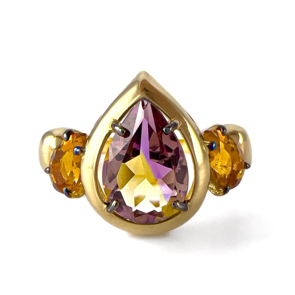 Кольцо из золота с аметрином и цитрином