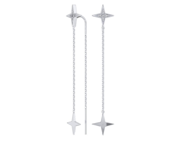 Серьги-цепочки из серебра с фианитами